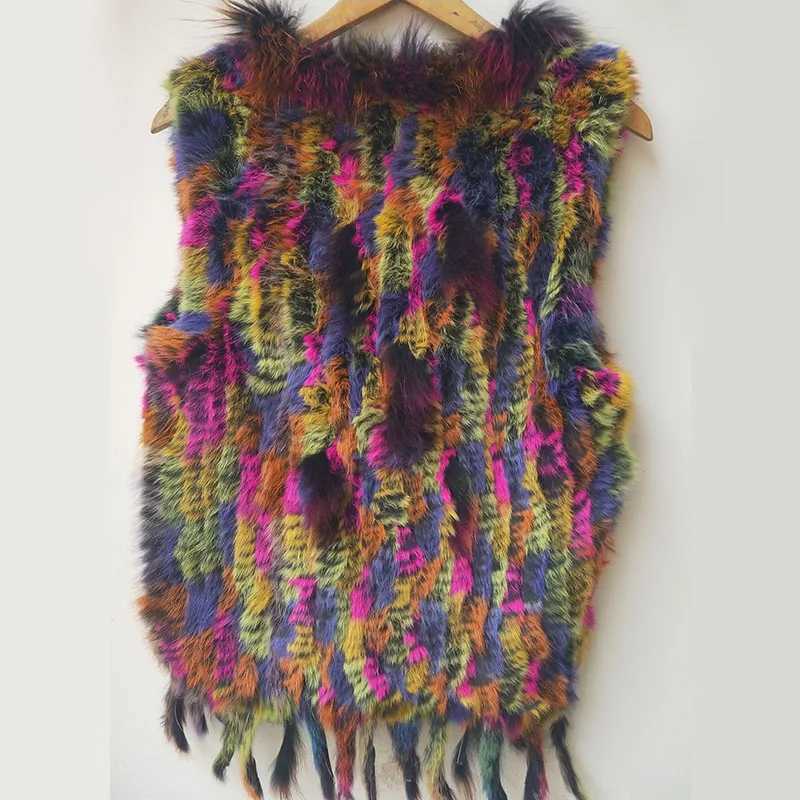 2023 Autumn Knitted True Rabbit Fur Vest Womens Warm Leather Vest Womens Fur Vest Womens Fur Vest W241010