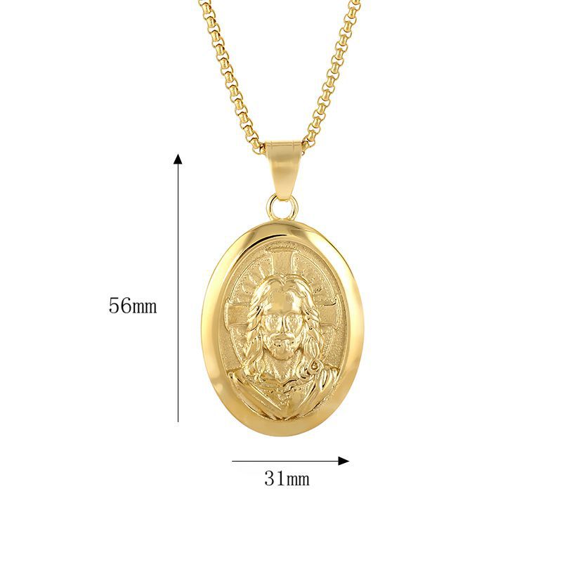 Vintage Hip Hop Jesus Pendant Necklace Stainless Steel 18K Gold Plated Religious Jewelry