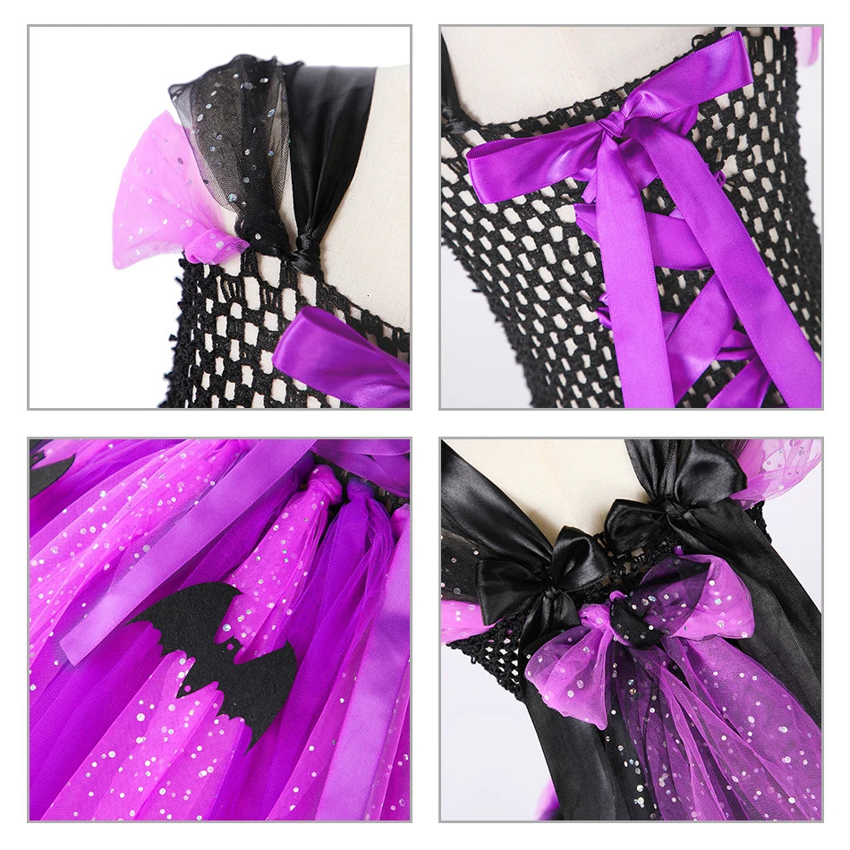 Halloween Girls LED Light Up Witch Costume Bat Tutu Dress Cosplay Carnival Disguise Party Toddler Kids Handmade Ball Gowns 241015