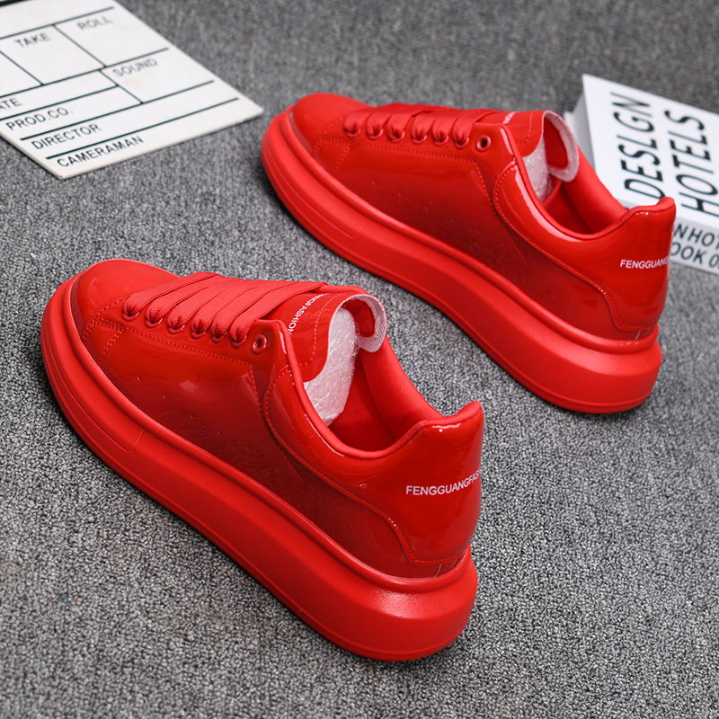 Brand Fashion Shoes Black Glossy Men's Thick-soled White Sneakers Versatile Couple Sports And Casual Tennis Shoes