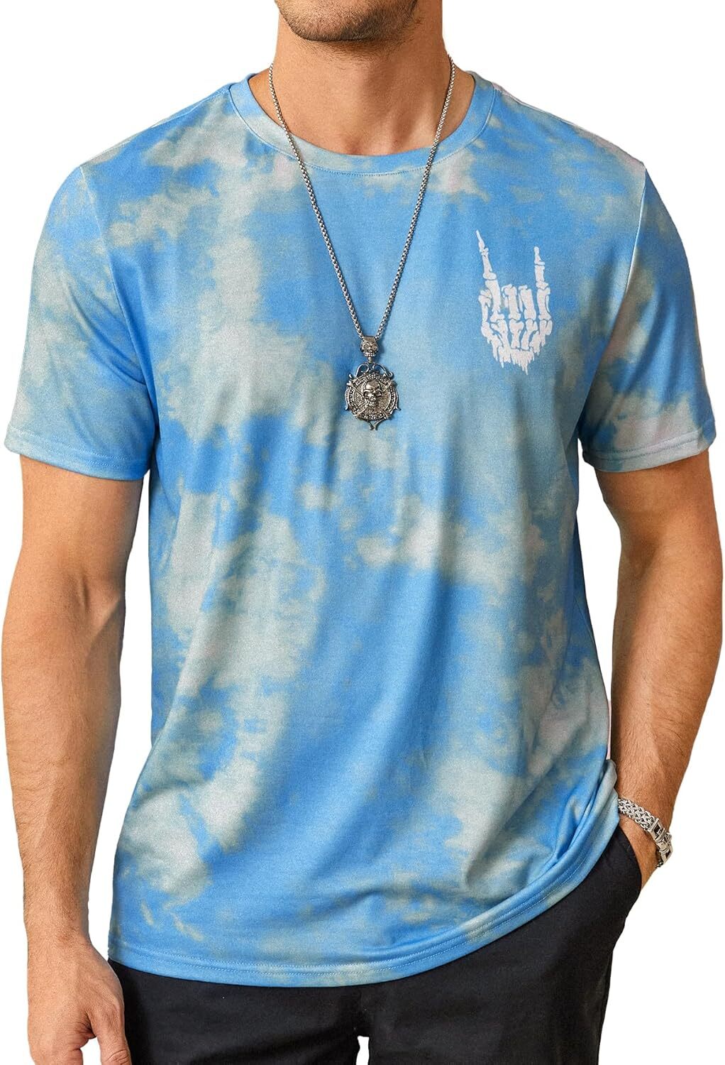 Mens T shirt Hardaddy Men's Casual Tie Dye T-Shirts Short Sleeve Round Neck Graphic Tee Rock Band Tee Shirts tee Casual tops summer clothes Fashi