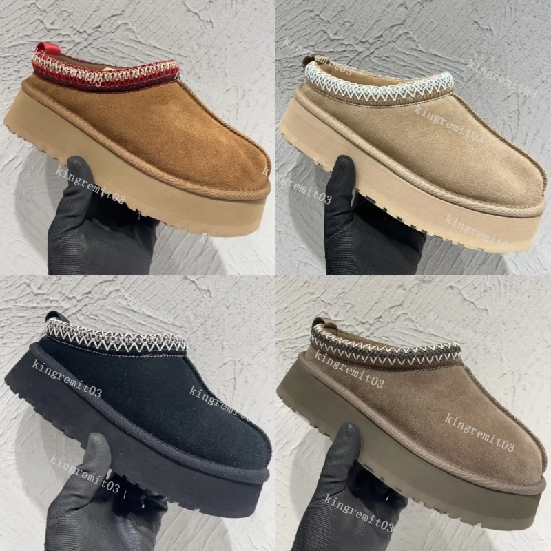 Woman Tasman Slippers Chestnut Fur Slides Sheepskin Shearling Tazz Slipper Mules Men Ultra Mini Platform Boot Slip-on Shoes Suede Upper Comfort Fall Winter Size