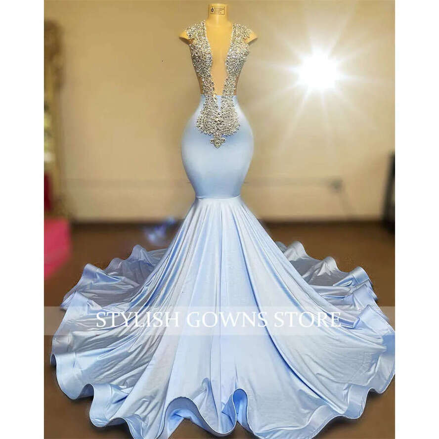 O Long Sheer Neck Prom Dress For Black Girls 2023 Beaded Crystal Dia Birthday Party Dresses Mermaid Evening Gown 0627 es