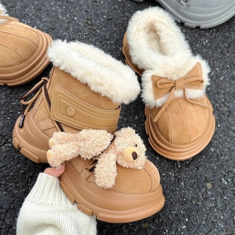 ddmytiger Snow for women, winter sole with thick fleece, northeast half drag cotton shoes, fur integrated warm boots ddmythur