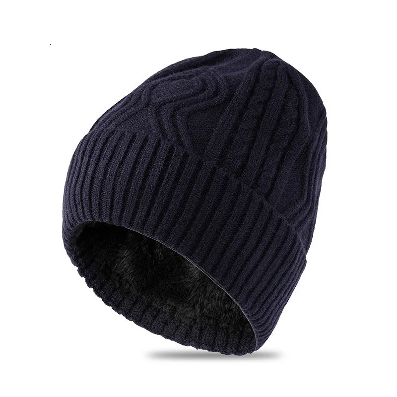 Big Head Men Knitted Hat Large Size Fleece Lined Rib Beanie Warm Thick Winter Cap 241007