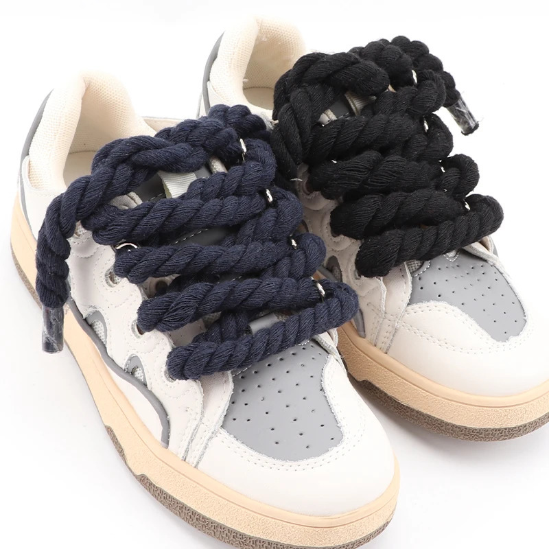 Quality Round Shoelaces Handwoven 1CM Shoelace Threestrand Cotton Rope Solid Color Bold Twist Decoration Shoe Laces 241016