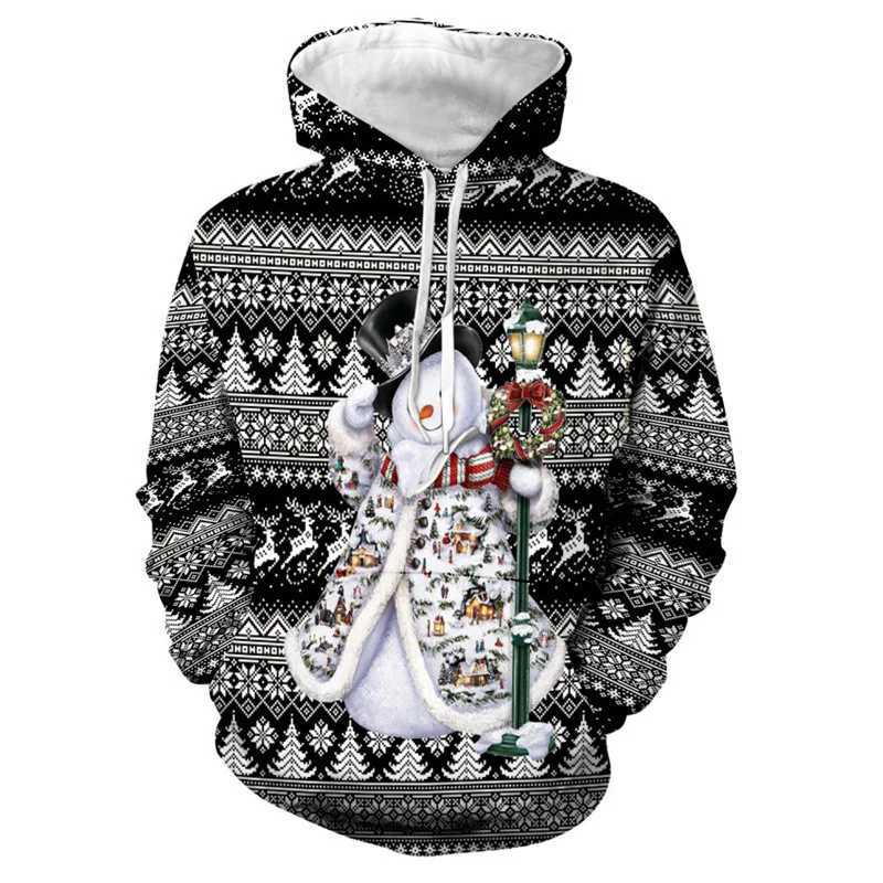 2024 Autumn/Winter Mens Casual Hoodie New Portable Gift for Santa Claus and Deer 3D Printed Christmas Hoodie Y241016