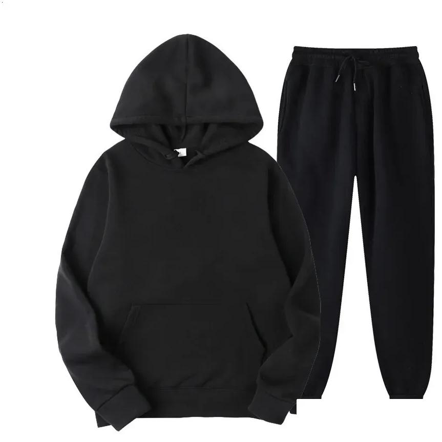 Tracksuits Mens Female Tracksuit Casual Jogging Suit Sweatshirt Set Hoodies Sweatpant 2Pcs Fashion Warm Solid Colors Loose Sportswear Dh7Eb