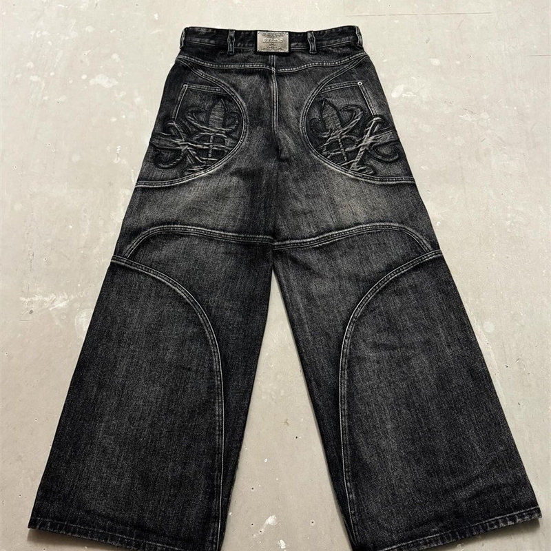 Streetwear Washed Retro Baggy Jeans Mens Goth Hiphop Personality Harajuku Trendy Black Straight Pant Y2K Wide Leg Pants Unisex 241014