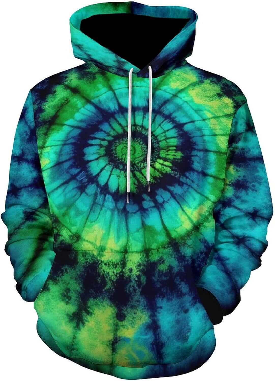 Hoodie for Mens Womens Novelty Blue Water Wave Liquid Spiral Hoodie Vintage Tie Dye Hippy Long Sleeve Sweatshirt Hoodie Graphic Hoodies sweatshirt