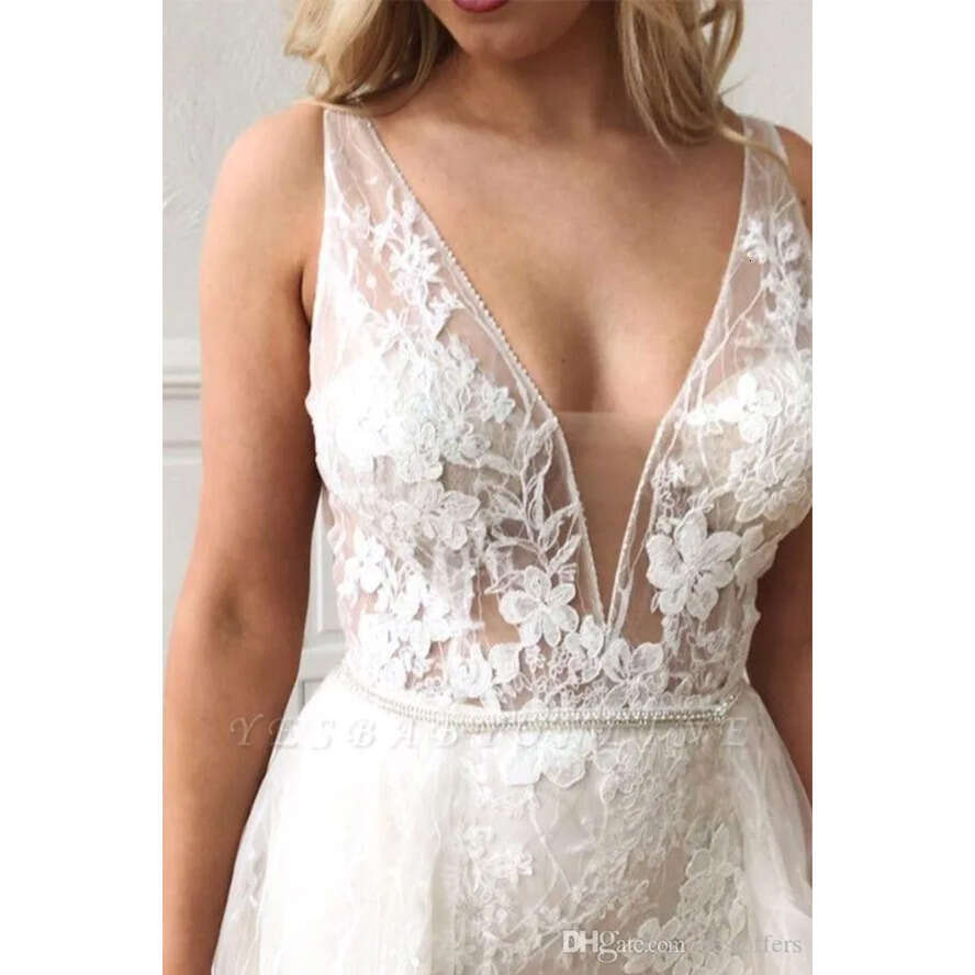 Dresses Mermaid With Elegant Removable Train Lace V Neck Sexy Backless Bridal Wedding Gowns Plus Size Bc
