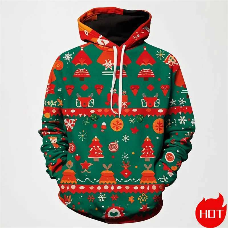 Winter fashion 3D Christmas decoration mens printed hoodie Santa Claus graphic hoodie retro sportswear mens clothing Y241016