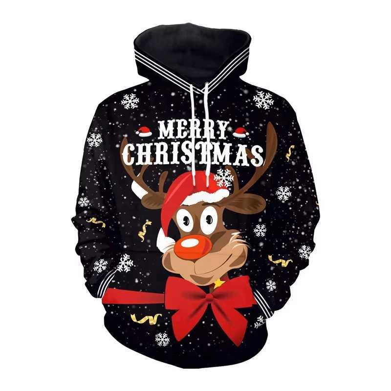 Interesting Christmas Mens Top 3D Printed Mens Christmas Elk Hoodie Fashionable Mens Hoodie Long Sleeve Hoodie Sportswear Y241016