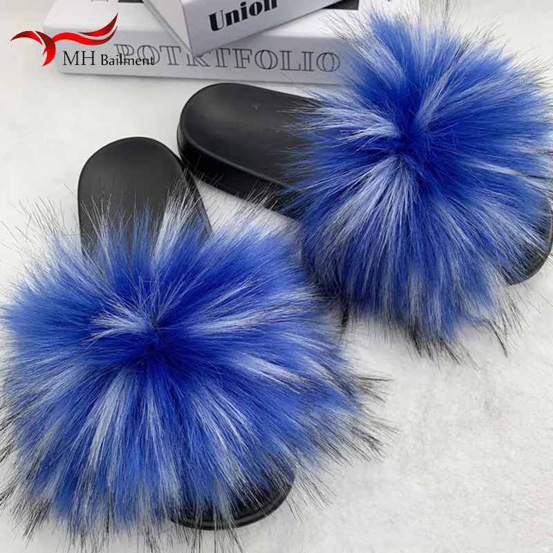 Faux Fur Slippers Women Soft Home Furry Fluffy Sandals Female Casual Flops Slides Winter Warm Flat Shoes Plus Size 36-45 241008