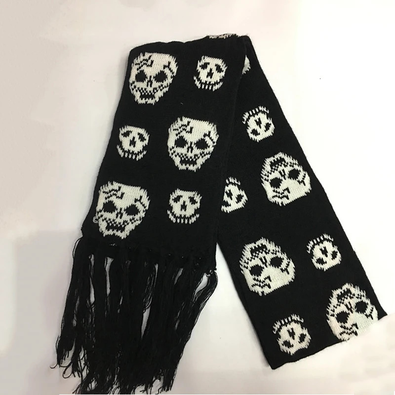 Dragon Skull Scarf Unisex Womens Winter Knitted Pashmina Shawl Black Acrylic Echape Womens Skeleton Packaging with Edges 241007