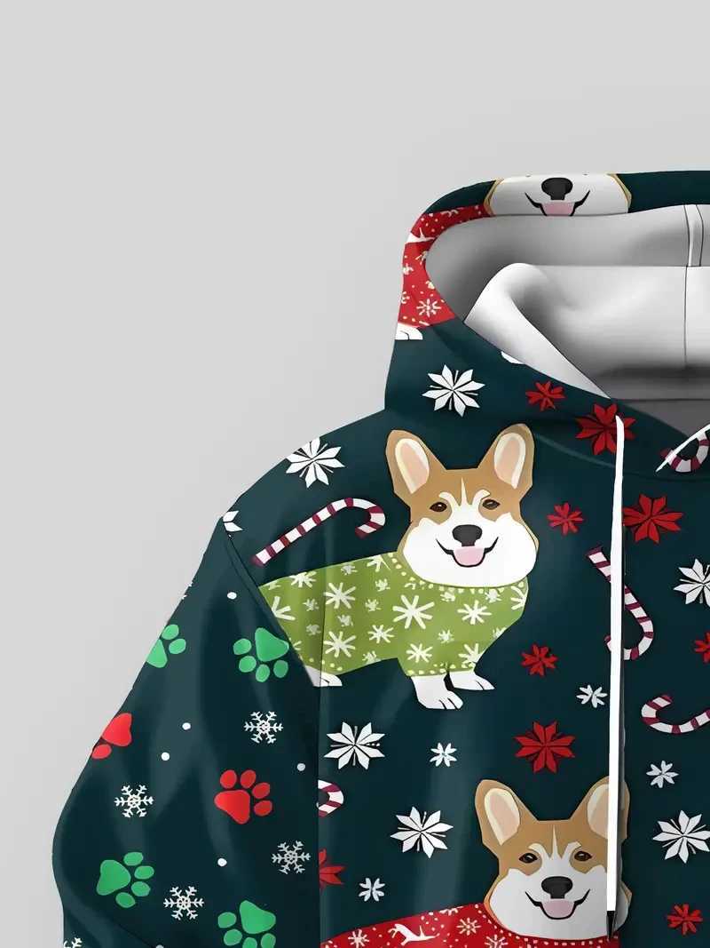 2025 Mens Christmas Dog Hoodie 3D Printed Long Sleeve Sewatshirts Mens Casual Hoodie Flip Large Mens Wear Y241016