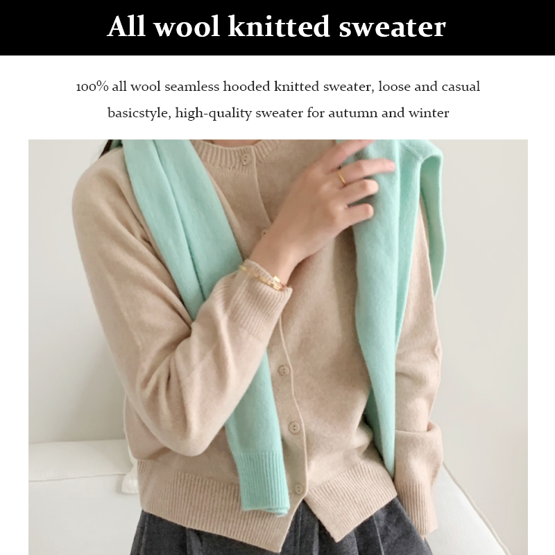 100% full wool seamless knit cardigan sweater loose casual basic section of fall and winter high quality sweater
