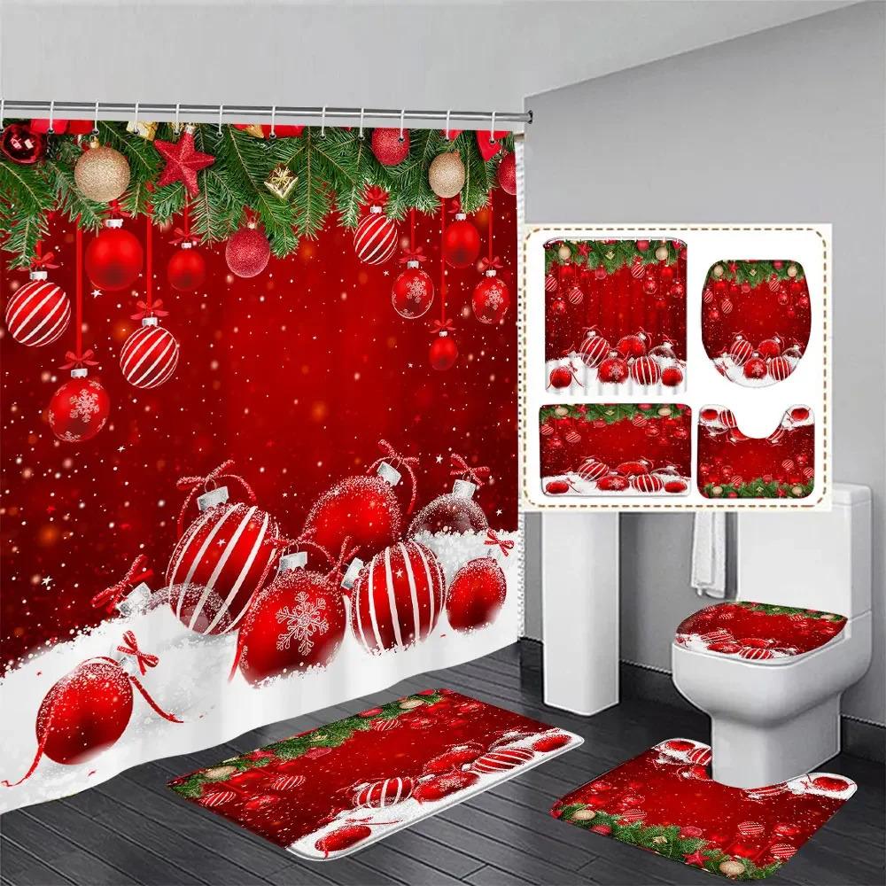 Christmas Bathroom Sets with Shower Curtain Rugs Red Truck Christmas Shower Curtains Xmas Bathroom Rugs Christmas Bathroom Deco 241010