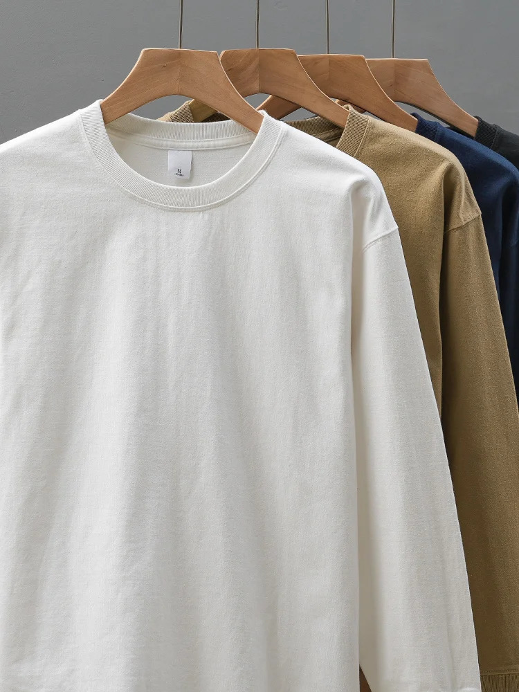 DUKEEN 320Gsm Heavy duty Mens Long sleeved T-shirt 100% Cotton Spring/Summer Loose Top Pure White Underwear T-shirt 241015