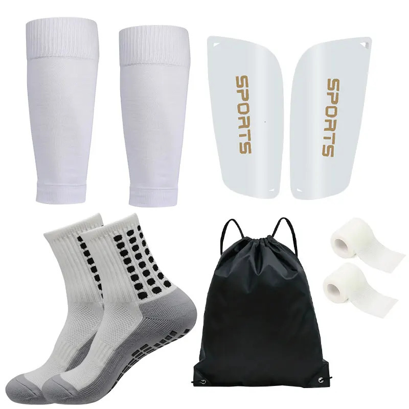5PCS Set Football Bag Soccer Socks Teenagers Men Sport Grip Leg Cover Bandage Shin Pads Training Shank Board 241015