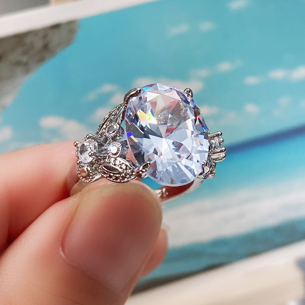 Designer oversized crystal oval zircon female ring simple exquisite butterfly ring white diamond wedding ring