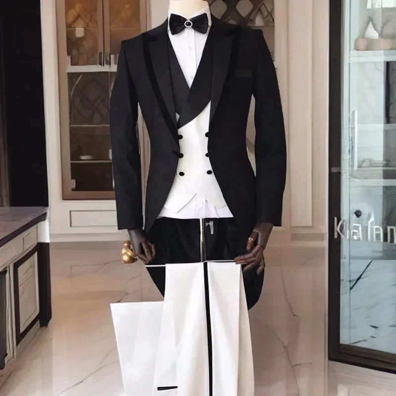 Slim Fit Men's Wedding Groom Suits Custom Made 3 Pieces Tailcoat Tuxedo for Prom Dinner Party Bridegroom 2024 Custom Made