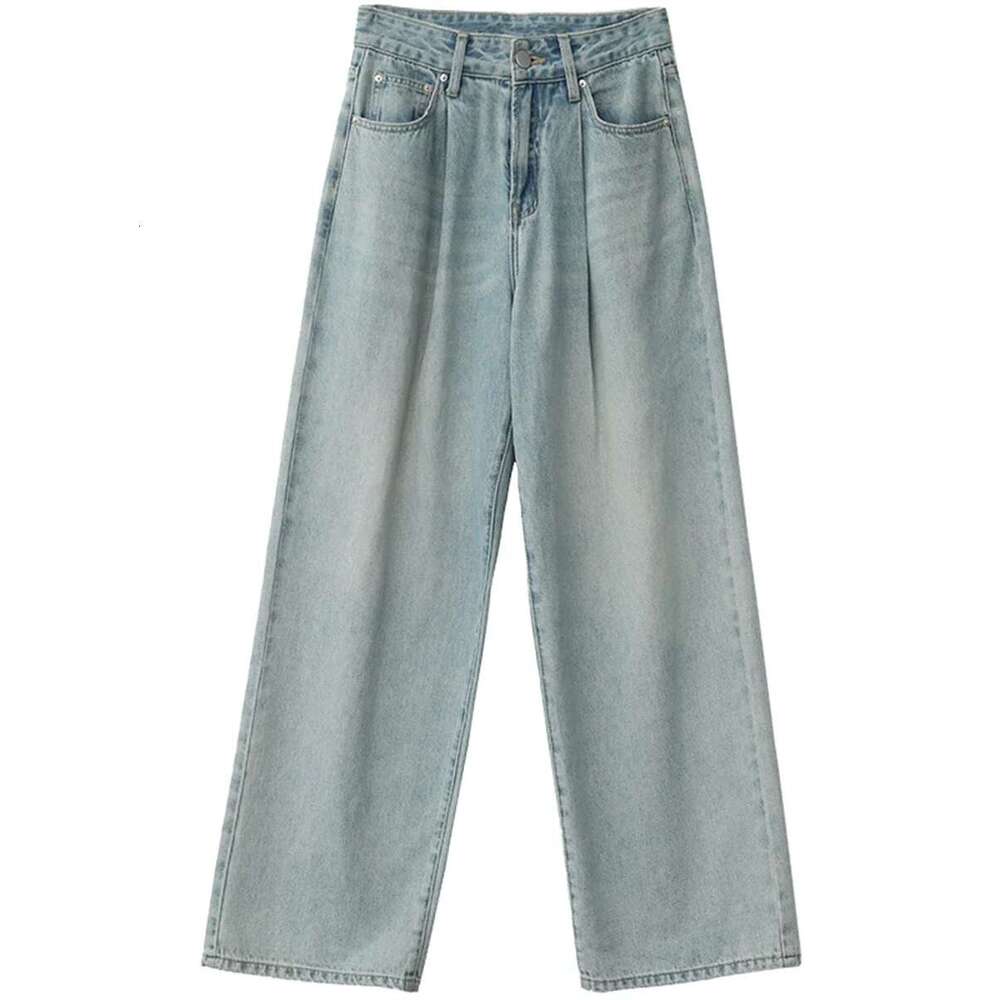 CHIC VEN Women's Blue High Waisted Denim Pants Streetwear Wide Leg Jeans For Woman Female Trousers Spring Summer 2023
