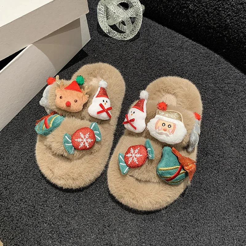Childrens cotton slippers princess shoes childrens warm winter cartoon cute indoor fur slippers girls soft baby shoes 241016bj