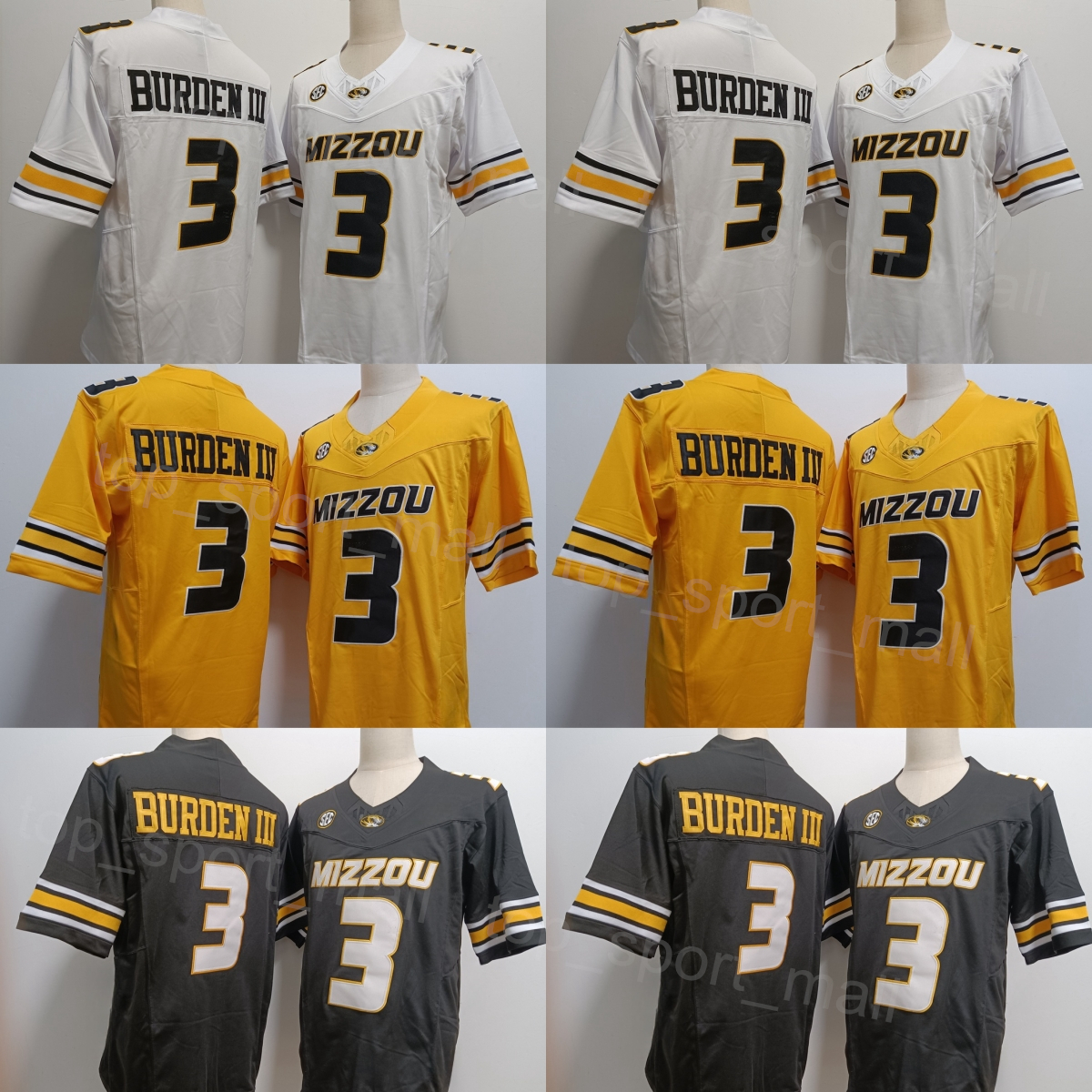 Man College Football Missouri Tigers 3 Luther Burden III Jerseys University Team Black Color White Away Yellow All Stitching For Sport Fans Breathable Uniform