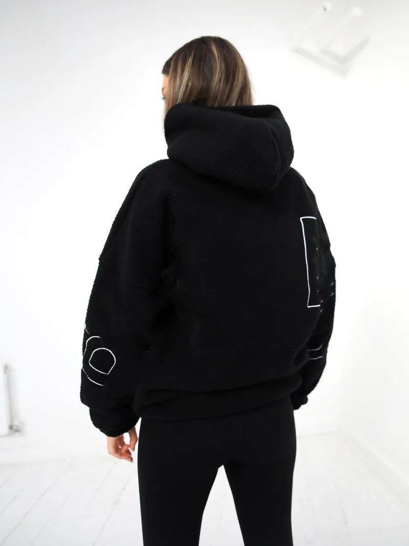 Designer Women's Casual Long Sleeves Hooded Loose Sports Sweatshirt New Women V Neck Solid Autumn Hoodies Female Street Outwear