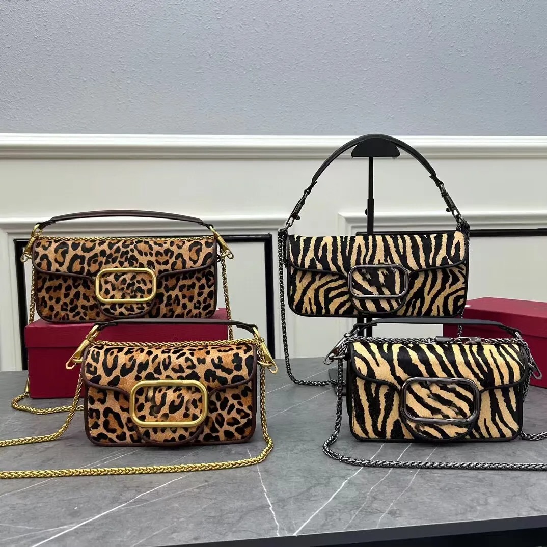 Fashion Handbag Cowhide Chain Shoulder Bag Leopard Zebra Print Underarm Baguette Luxury Bag Genuine Leather Women Handbag Versatile tote bag