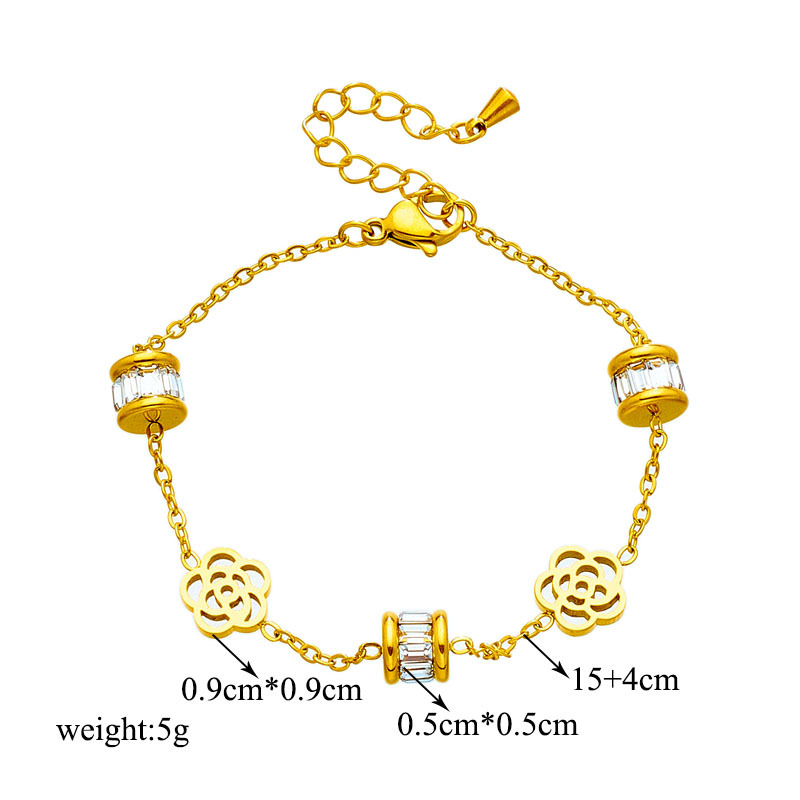 Elegant Titanium Steel Charm Bracelet 18K Real Gold Plated Flower Charms Bracelet for Women Snake Chain Crystal Beads Designer Bracelet Fine Jewelry G