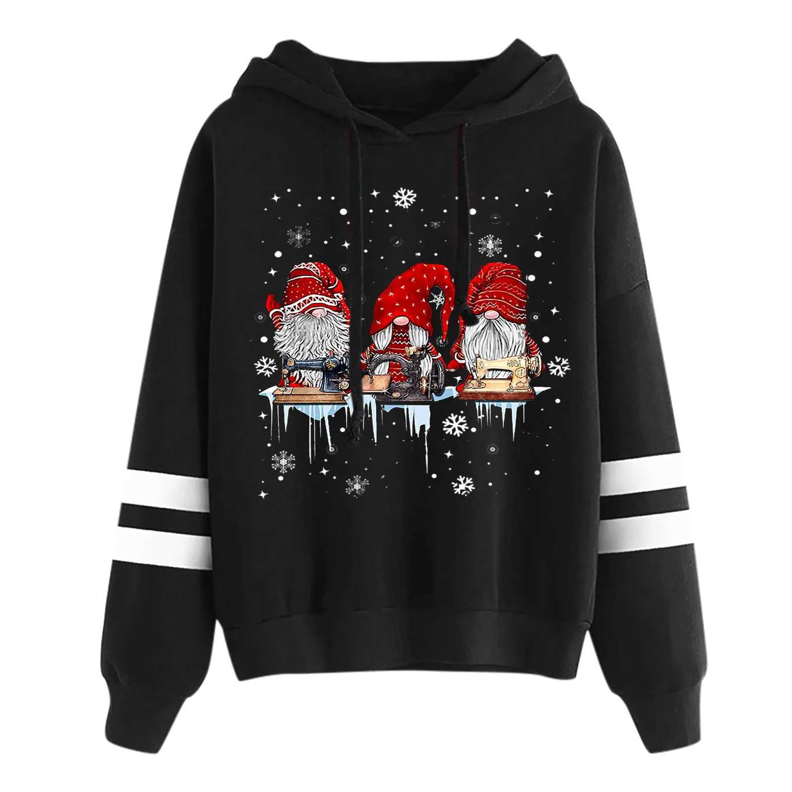 Womens sports shirt plus size round neck warm and soft Christmas pattern printed Christmas tree printed floral hoodie womens top Y241016
