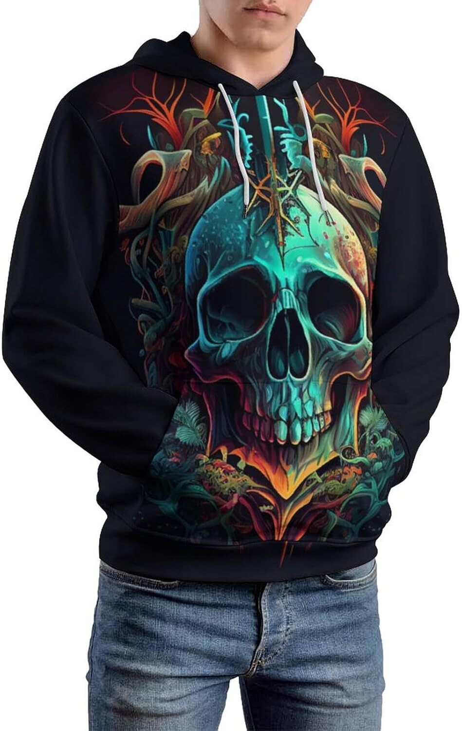 Hoodie for Mens Womens Mens Vintage Colorful Skull Hoodie 3D Novelty Print Skull King Pullover Hoodie Graphic cool