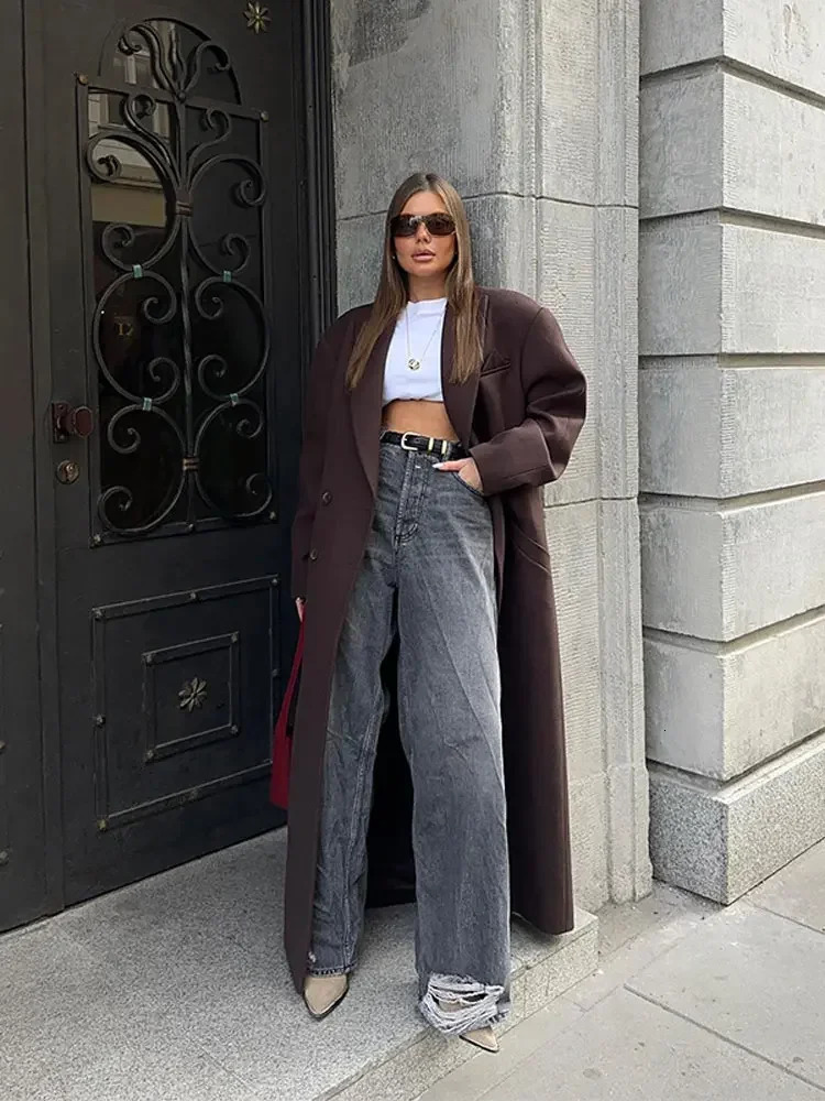 Fashionable long sleeved warm casual coat for women elegant double-layer lapel wool coat autumn and winter womens streetwear 241007