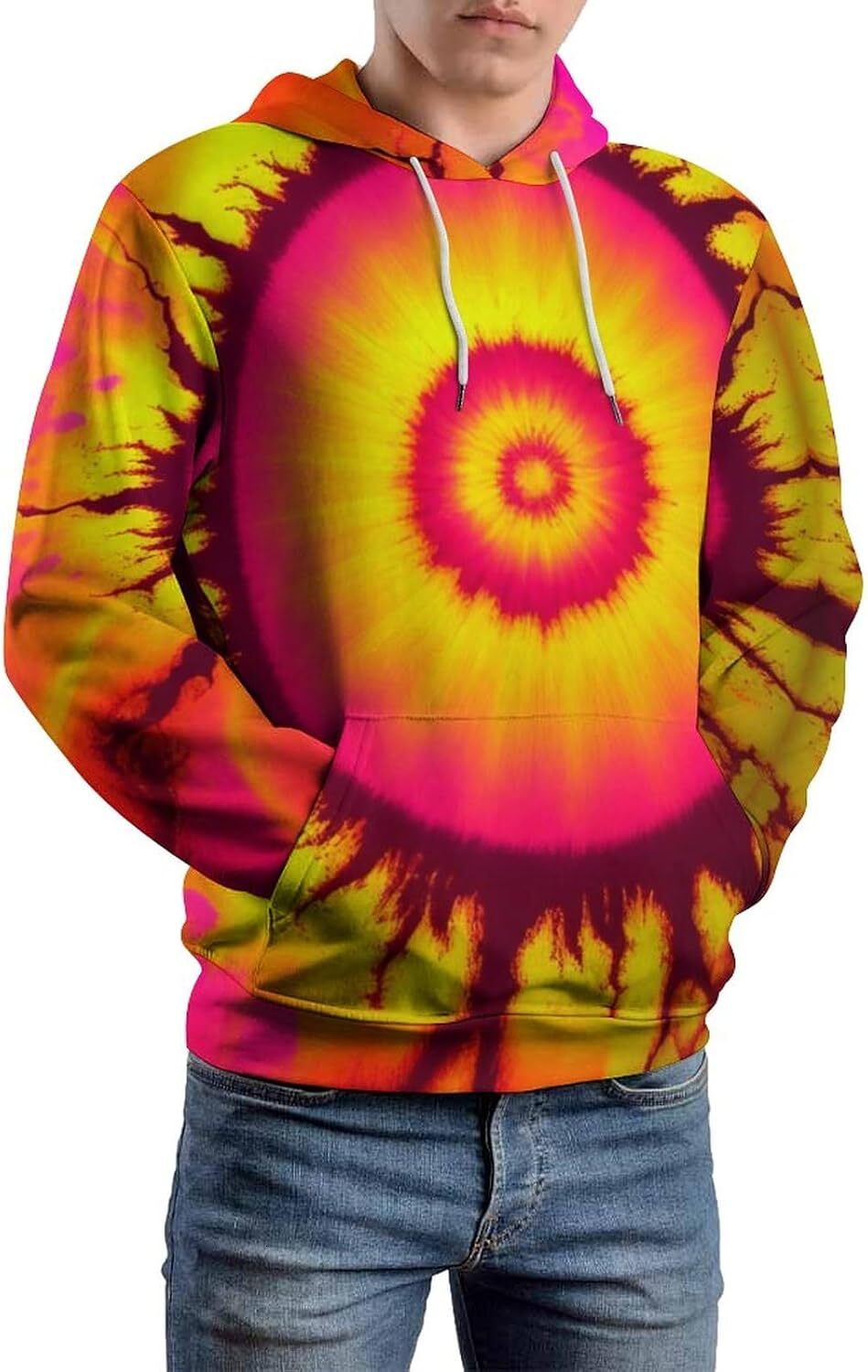 Hoodie for Mens Womens Retro Funny Rainbow Tie Dye Spiral Hoodie 3D Printed Trippy Fashion Trends Pattern Long Sleeve Sweatshirt Hoodie Graphic cool