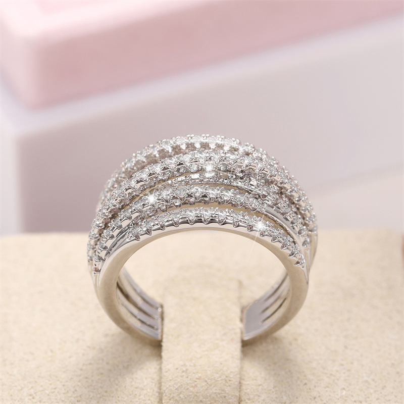 Cluster rings hip-hop men women 925 silver retro geometric line winding crystal ring irregular multi-layer diamond ring luxury wedding jewelry birthda