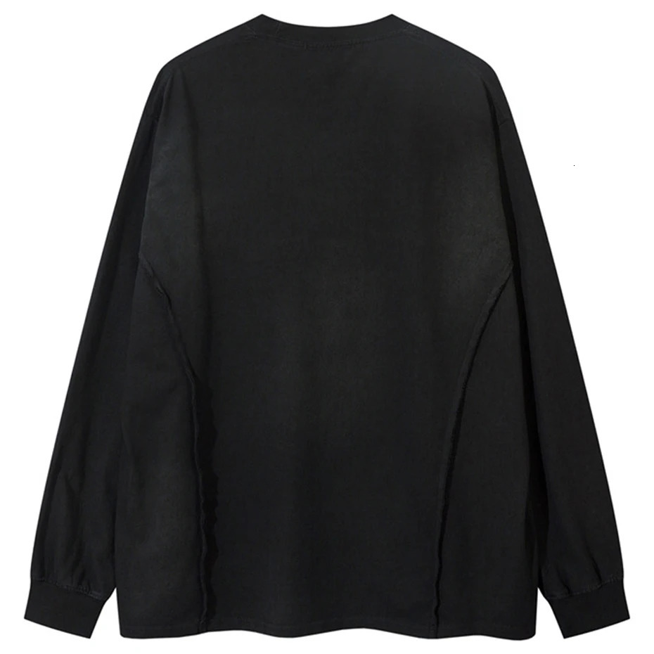 Hip Hop Oversized Long Sleeve T Shirts Dirty Tie Dye Splicing Harajuku Streetwear T-shirt Men Loose Casual Tee Tops Y2K 2024 241015