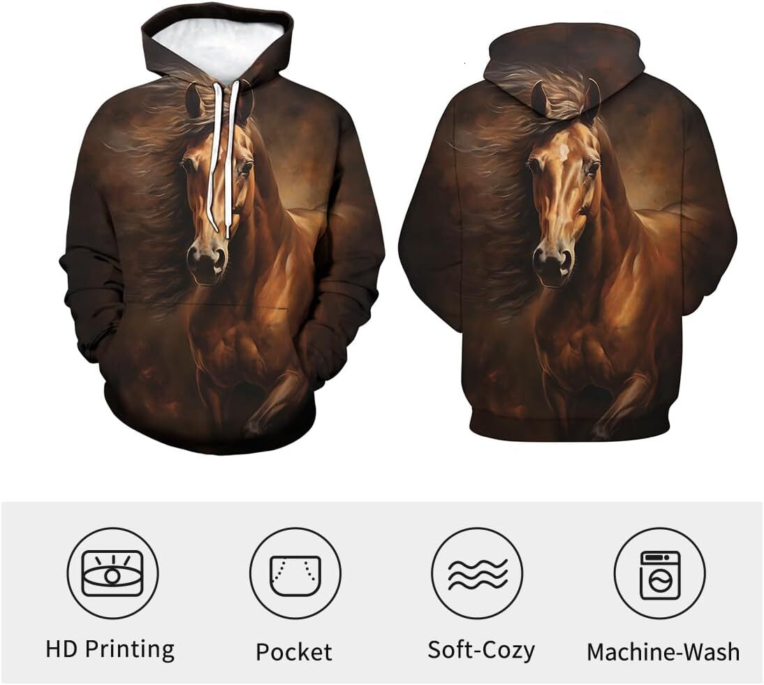 Hoodie for Mens Womens Unisex Novelty Horse Hoodies 3D Adult Funny Pattern Long Sleeve Sweatshirt Hoodie Mens Graphic Hoodies sweatshirt