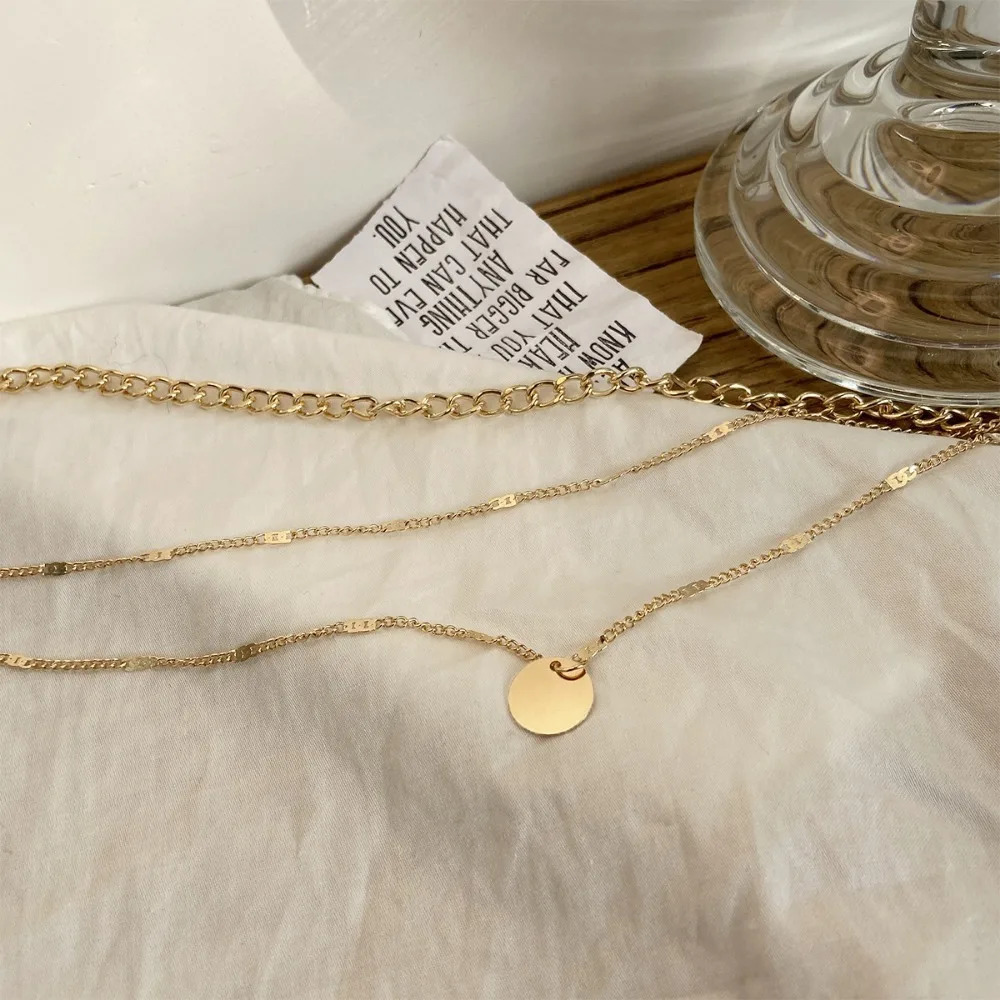 Vintage Silver Color Metal Long Chain Pendant Necklaces Set for Women Sequin Layered Stacked Necklace Jewelry Gift Y2k Accessory 241010