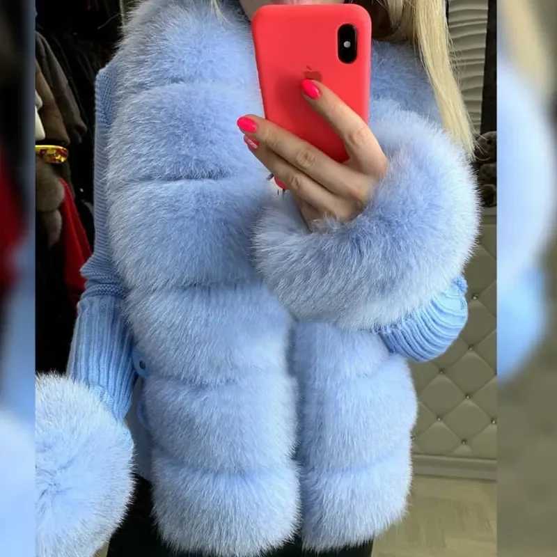 Hot Sales Lady Knitwear Autumn Winter Sweater Women Real Fox Fur Coat Knitted Cardigans with Natural Fur Fashion StreetwearX241016