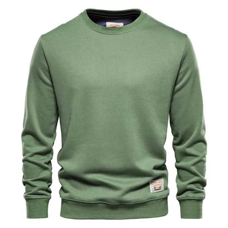 Autumn mens loose solid round neck long sleeved sports and leisure hoodie Y241016
