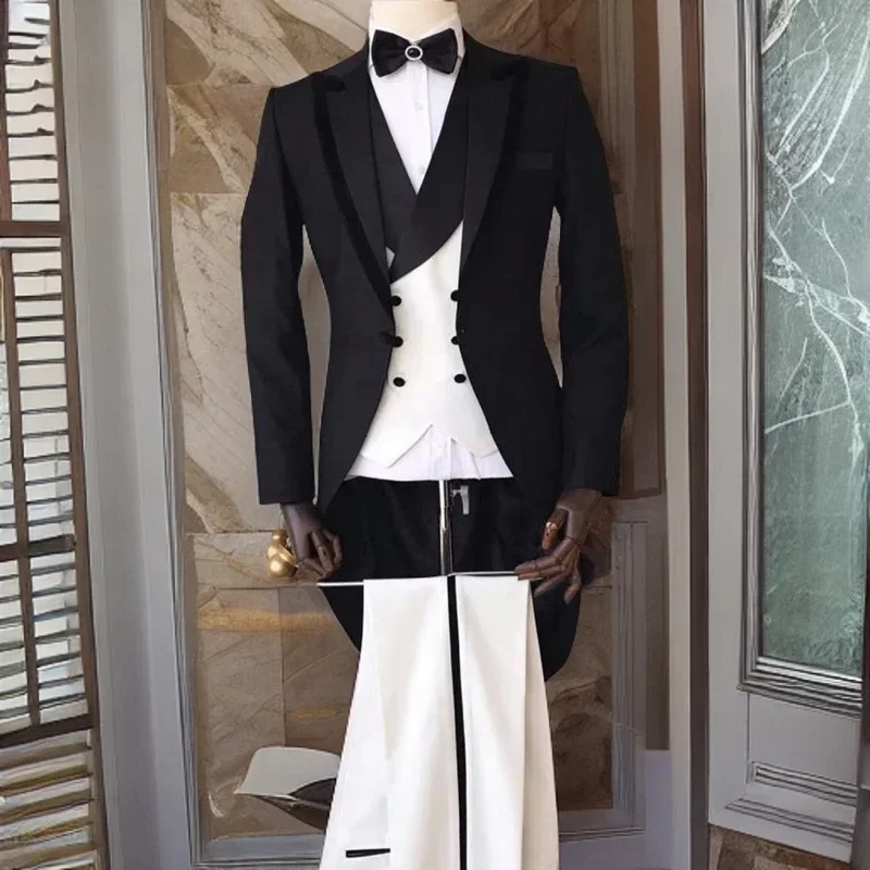 Slim Fit Men's Wedding Groom Suits Custom Made 3 Pieces Tailcoat Tuxedo for Prom Dinner Party Bridegroom 2024 Custom Made
