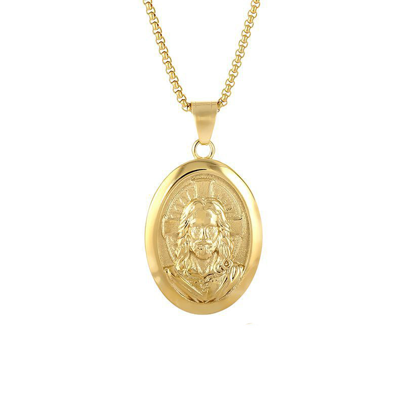 Vintage Hip Hop Jesus Pendant Necklace Stainless Steel 18K Gold Plated Religious Jewelry