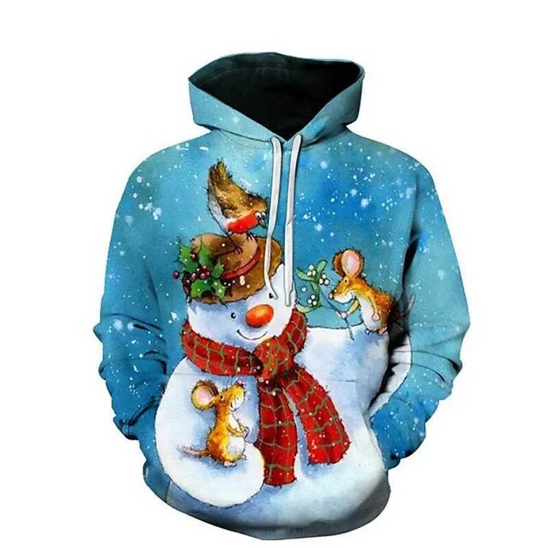 Christmas Mens Funny Sweatshirt Unisex 3D Printed Winter Snowman Santa Claus Printed Hoodie Harajuku Fashion Pullover Y241016