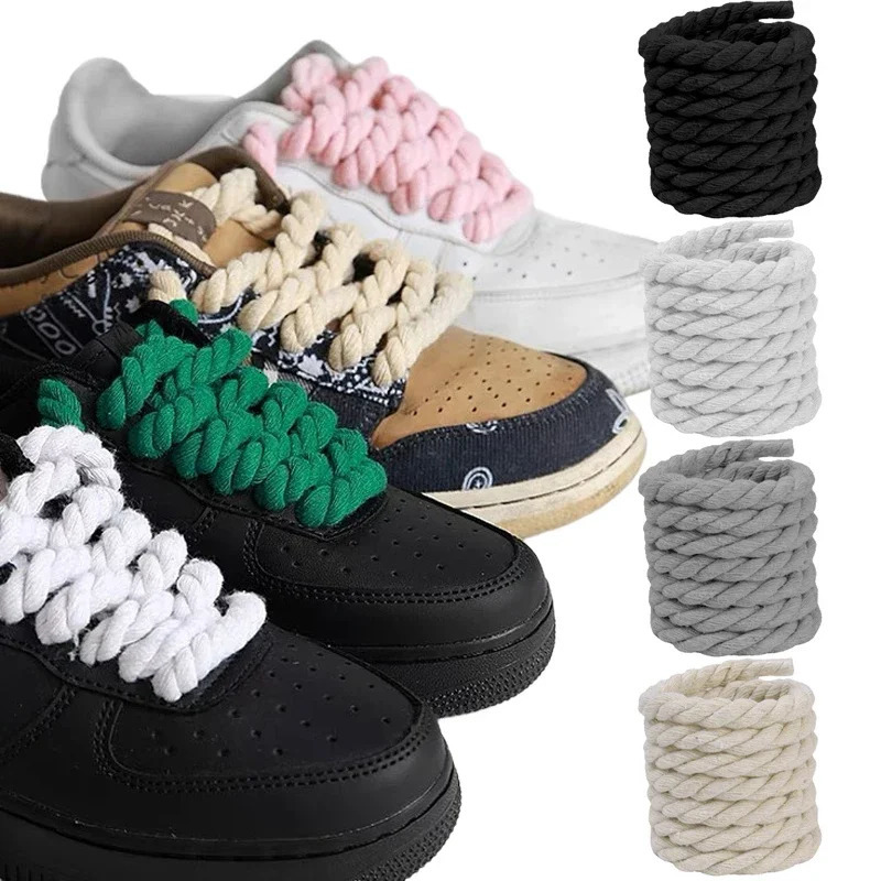2pcs Bold Cotton Linen Twist Weave Shoelaces Wood Rope Laces 120140160CM Men Women Trend Personality Sport Casual Shoes 241016