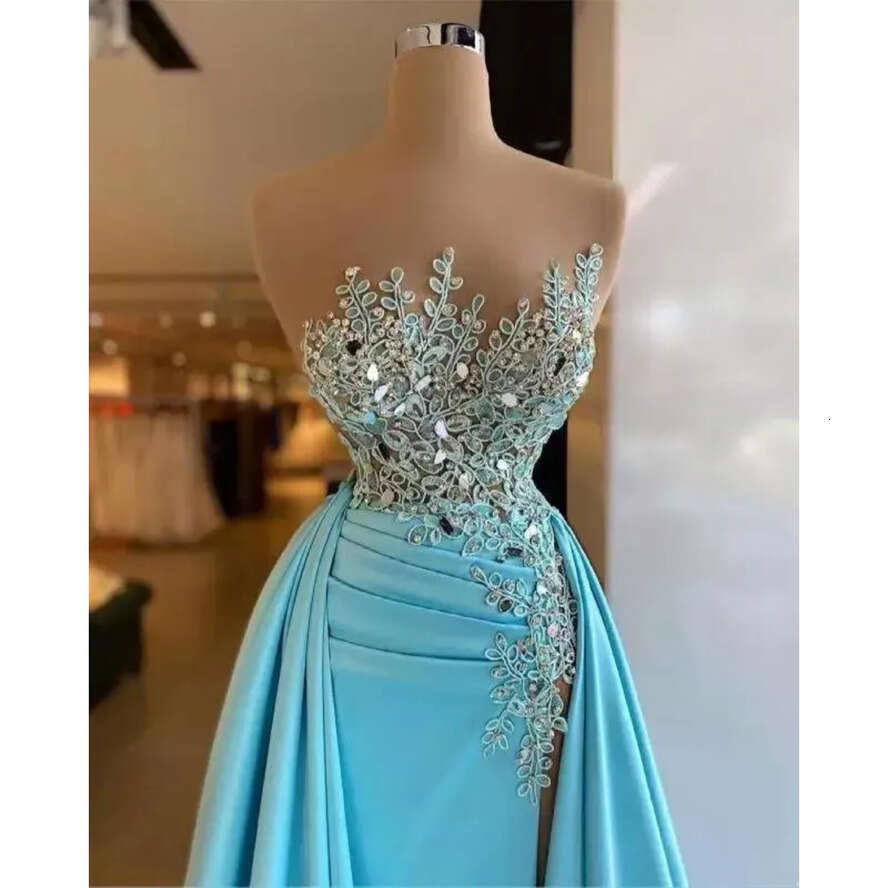 Evening Illusion Drs Sleevels Ruched Side Split Lace Beaded Formal Prom Party Gowns Elegant Vtido De Novia Custom Made Bc13182 0604