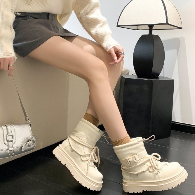ddmytiger Thick soled snow women 2024 new model with plush for children's autumn and winter thick cotton shoes Martin boots ddmythur