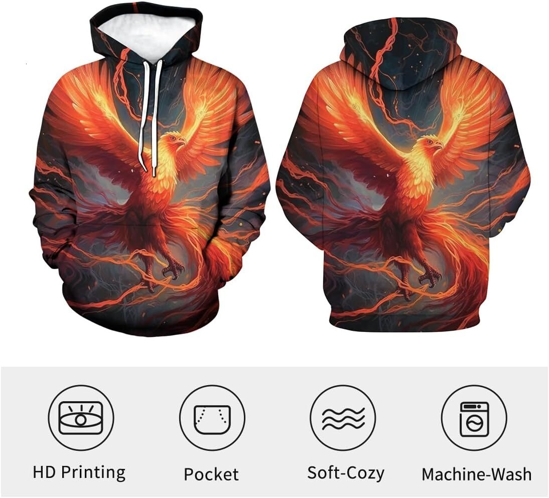 Hoodie for Mens Womens Unisex Flame Phoenix Hoodie Men Novelty Tie Dye Cool Pattern Long Sleeve Fashion Trends Sweatshirt Hoodies Graphic Hoodies swea