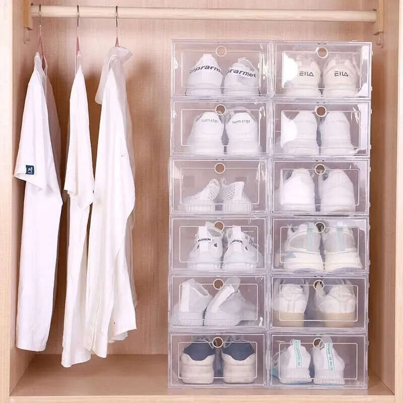 Storage 6Pcsset Fold Plastic Rac Holders Shoes Case Thickened Transparent Drawer Shoe Boxes Stackable Box Organizer Shoebox 230703 Box box